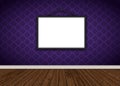 Interior with purple damask wallpaper with blank picture frame Royalty Free Stock Photo