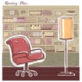 Interior reading room.Vector color hand draw sketchy illustration