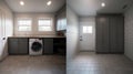 Interior of a real laundry room with a washing machine at the window at home Royalty Free Stock Photo