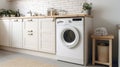 Interior of a real laundry room with a washing machine at the window at home. Generative AI Royalty Free Stock Photo