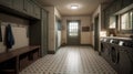 Interior of a real laundry room with a washing machine at the window at home Royalty Free Stock Photo