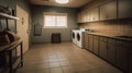 Interior of a real laundry room with a washing machine at the window at home Royalty Free Stock Photo