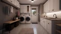 Interior of a real laundry room with a washing machine at the window at home Royalty Free Stock Photo