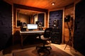 Interior of a recording studio with professional equipment and lighting equipment, Professional studio recording booth, AI