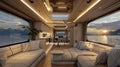 The interior of the recreational vehicle features a minimal design, blending functionality with modern elegance. AI Generate Royalty Free Stock Photo