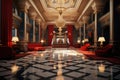 The interior of the red hall of a luxurious spacious hotel Royalty Free Stock Photo