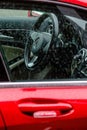 Interior of a red Mercedes Benz GLA