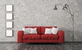 Interior with red sofa against of concrete wall 3d render Royalty Free Stock Photo