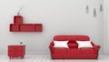 Interior with red sofa lamp on white wall background. 3d rendering Royalty Free Stock Photo