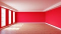 Interior with Red Walls, Three Windows, White Ceiling Cornice