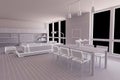 Interior render of a dining room Royalty Free Stock Photo
