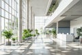 Interior rendering of a modern office building with large space, minimalistic design on a light background. Royalty Free Stock Photo
