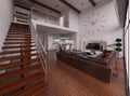 Interior rendering of a modern tiny loft