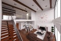 Interior rendering of a modern tiny loft