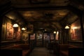 The interior of a restaurant in the old city of Prague, Czech Republic, underground night club, dancers in soft, distressed