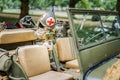 Interior of retro Jeep Willis from American Vietnam war or World War 2