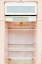 Interior of a retro pink fridge