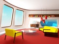 Interior retrofuturism living room