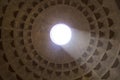 Rome, Italy - May 30, 2018: Interior of Roman Pantheon with the famous ray of light from the top, The dome of the Pantheon as Royalty Free Stock Photo