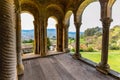 Interior of the Romanesque church of Santa Maria del Naranco with columns and arches made of stone, Oviedo, Spain. Royalty Free Stock Photo