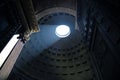 Interior of Rome Pantheon with the famous ray of light from the top Royalty Free Stock Photo