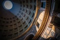 Interior of Rome Pantheon with the famous ray of light from the top Royalty Free Stock Photo