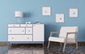 Interior of a room with chest of drawers and armchair 3d render Royalty Free Stock Photo