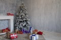 Interior of the room with the Christmas tree and Christmas gifts Royalty Free Stock Photo