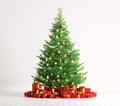 Interior of a room with christmas tree over white wall 3d render Royalty Free Stock Photo