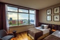 Interior of a room with city view in Grand Hotel Reykjavik, Iceland