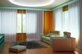 Interior room in the colors of the 60s.