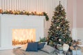 Interior of the room decorated for Christmas eve Royalty Free Stock Photo