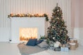 Interior of the room decorated for Christmas eve Royalty Free Stock Photo