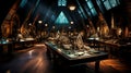 Interior room inside Egyptian, with various artifacts and heliographs on the walls.