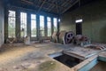 Interior room with the machinery  of an abandoned copper mine Royalty Free Stock Photo