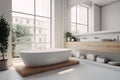 bathtub architecture home interior house bathroom white modern faucet wood luxury. Generative AI. Royalty Free Stock Photo