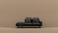 Interior room with monochrome black and glossy leather single couch in tan, sienna brown color room, single color furniture, 3d