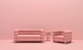 Interior room in plain monochrome light pink color with furnitures and room accessories. Light background with copy space. 3D