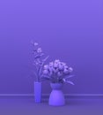 Interior room in plain monochrome violet color with group of decorative house plants, for copy space and poster frame backgrounds Royalty Free Stock Photo