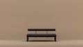 Interior room with single black metalic bench seat in tan, sienna brown color room, single color furniture, 3d Rendering