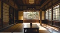 Interior of room with traditional Japanese symbols on doors. Ai Generative Royalty Free Stock Photo