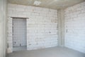 Interior room under construction. Wall without plasterwork. Royalty Free Stock Photo