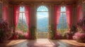 Interior of the room with a window overlooking the mountains. 3D rendering Royalty Free Stock Photo