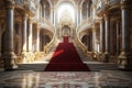 Interior of royal palace with red carpet and stairway, 3d render Royalty Free Stock Photo