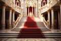 Interior of royal palace with red carpet and stairway, 3d render Royalty Free Stock Photo
