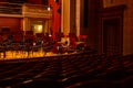 Interior of Rudolfinum Concert Hall. Equipment of the Orchestra in philharmonia, Prague, 20.11.2019