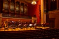 Interior of Rudolfinum Concert Hall. Equipment of the Orchestra in philharmonia, Prague, 20.11.2019