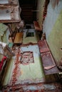 Interior of the ruined collapsed abandoned house Royalty Free Stock Photo