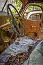 Interior of rusty old truck front seat Royalty Free Stock Photo