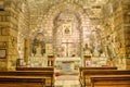 Interior of Saint Elisha Deir Mar Lichaa historic maronite monastery built in rocks, Qadisha valley, Qannoubine, Lebanon Royalty Free Stock Photo